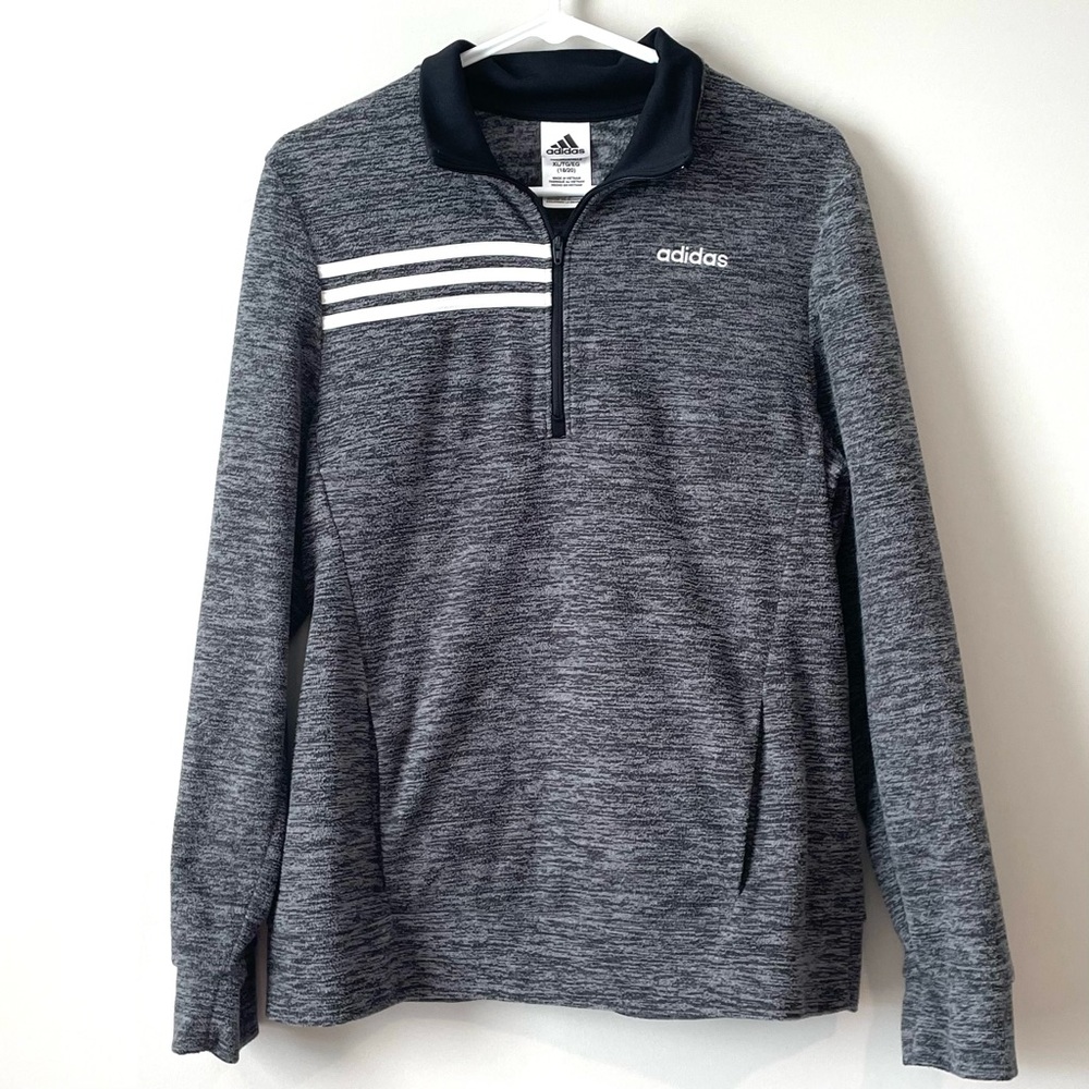Adidas Youth Kids Size XL 18/20 Gray Black White Zip Sweatshirt Jacket Pockets
